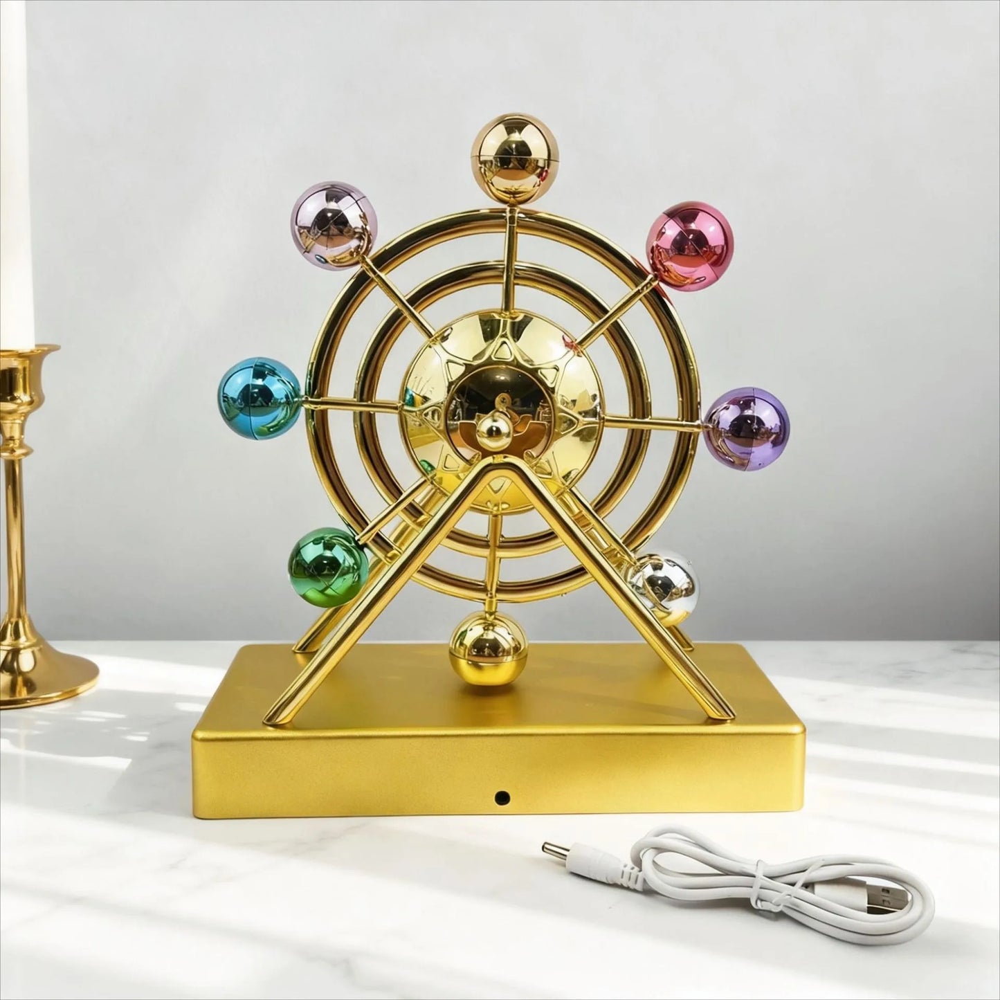 Luxury Gold Metal Kinetic Ferris Wheel Ornament - Desk Stress Relief Rotating Figurine - Modern Home & Office Decor Gift