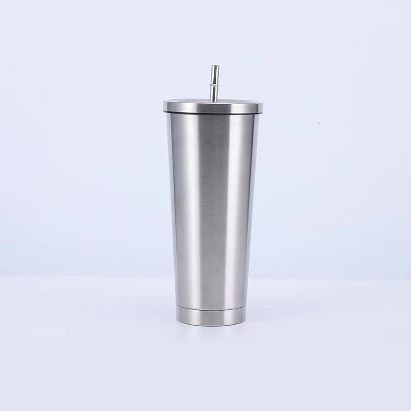 New Vacuum Insulated Mug Stainless Steel Thermos Cup Car Coffee Drinking Cup With Straw