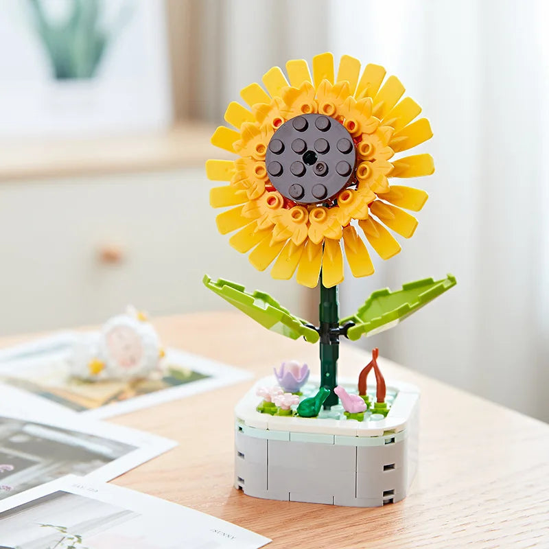 Creative flower Building blocks Eternal flower potted building blocks toy set Table decoration children's holiday Christmas gift