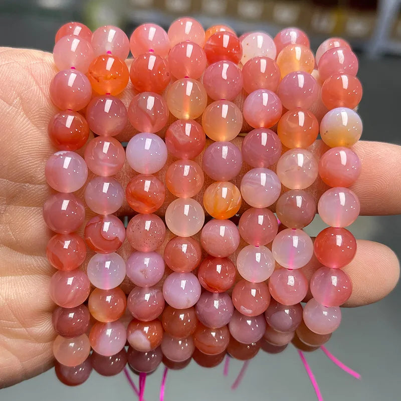 Hemasa Natural Stone YANYUAN Agate Bead Rose Pink Chalcedony Round Beads Bracelet Women Stone Jewelry Gemstone Gift Handmade Strand