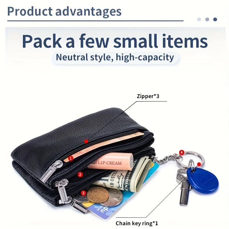 Hot sale Geniune Leather Lady's Coin Purses Short zipper Chain Wallets high quality Card Holders Small Mini Key Wallets Women