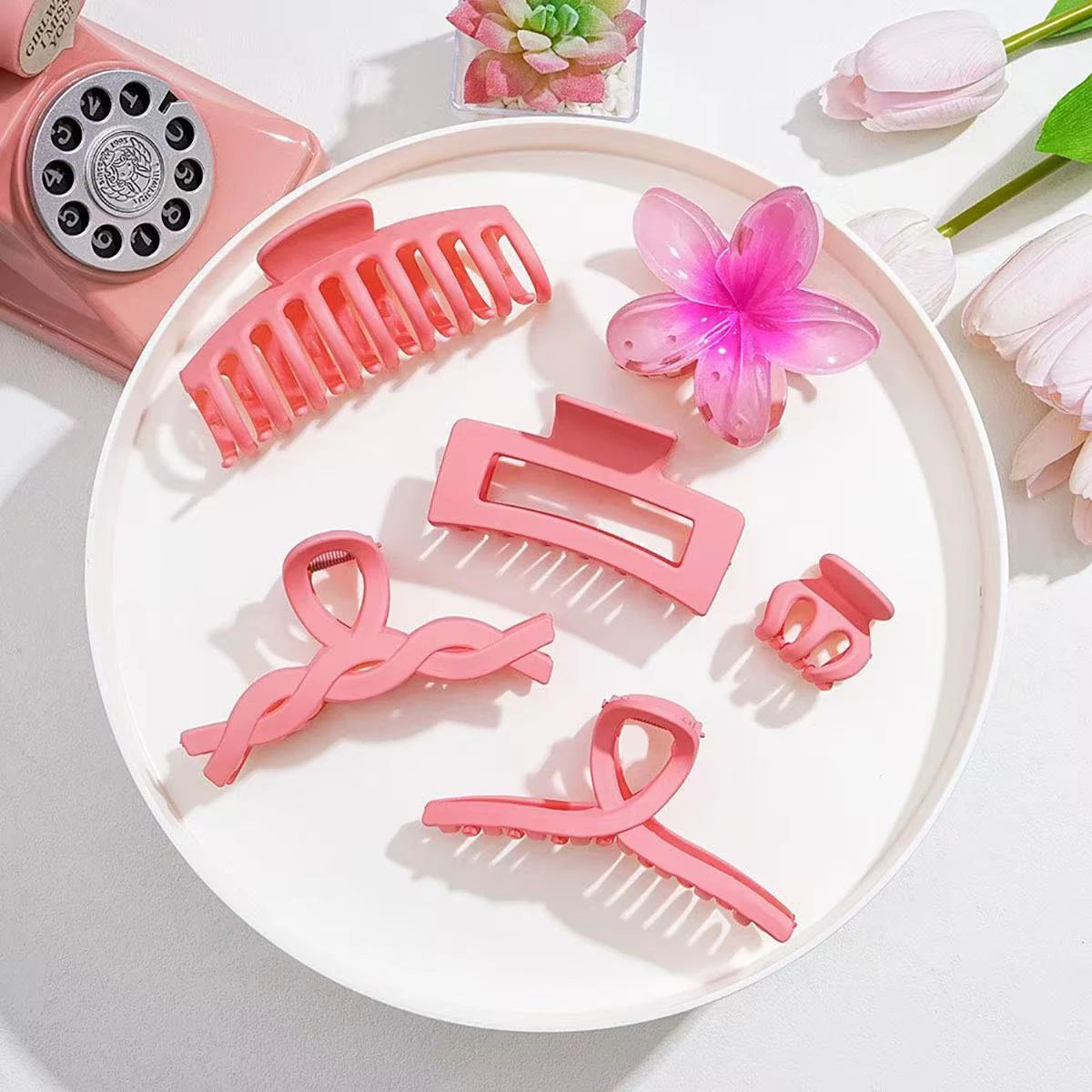 Tejesa  6pcs/set ins fresh sweet girl  pink and purple series frangipani grab clip set, hair ornament shark clip