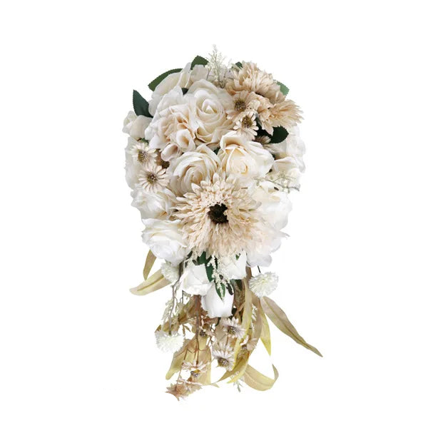 Tejesa Autumn Wedding Bouquet Vintage Terracotta Orange Sunflower Rose Bridal Cascading Bouquets for Fall Wedding Ceremony