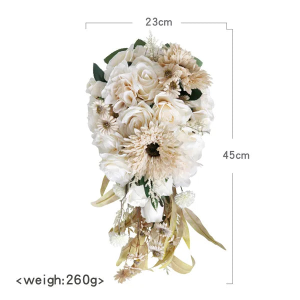 Tejesa Autumn Wedding Bouquet Vintage Terracotta Orange Sunflower Rose Bridal Cascading Bouquets for Fall Wedding Ceremony