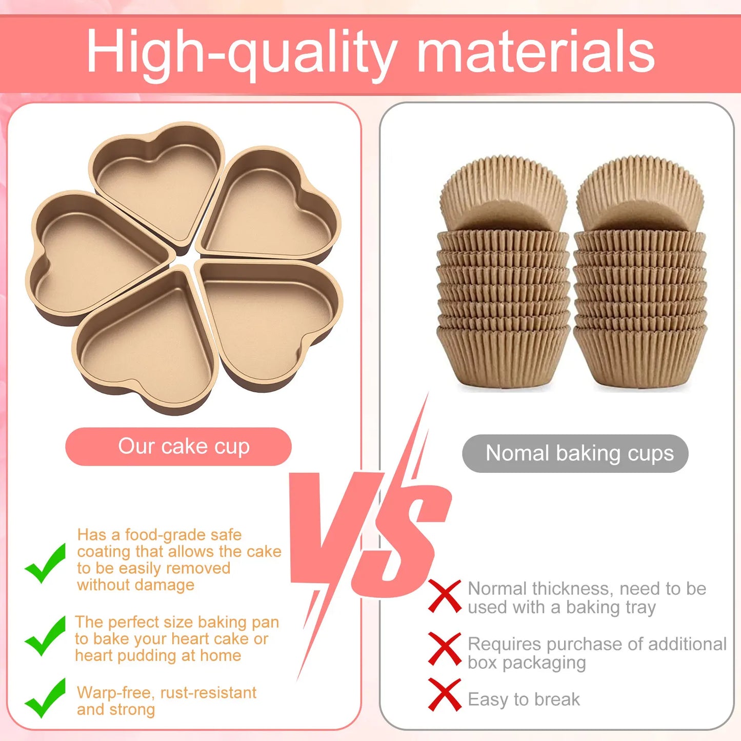 Tejesa 5Pcs Mini Cake Mould Heart Shaped Cake Pan Non-Stick Pudding Cake Cup Reusable Mousse Pastry Baking Mold For Kitchen Bakeware