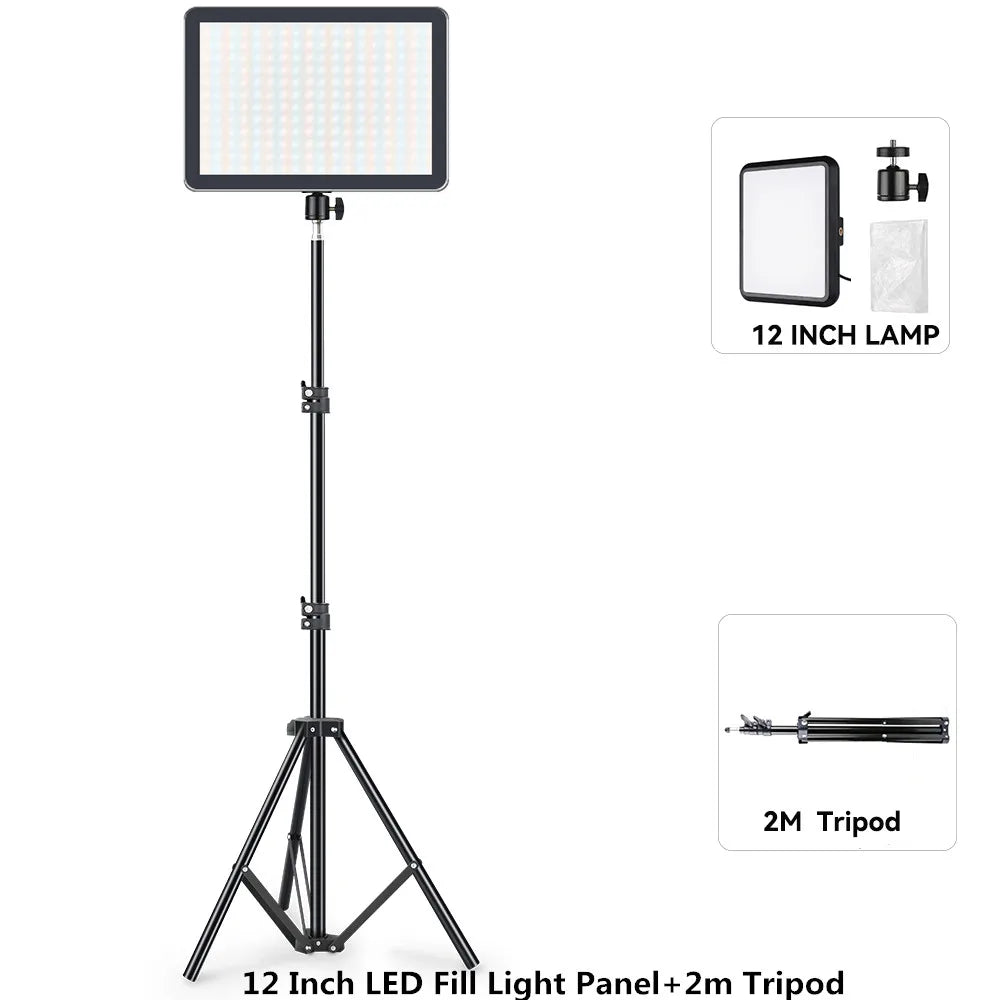 Tejesa 8/12 Inch LED Photography Video Panel Light Photo Studio Lighting Kit For Shoot Live Streaming Youbube With Tripod Stand