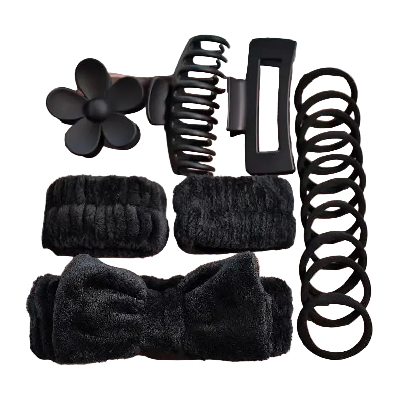 Tejesa 16pcs set with soft headband, bow, face wash and washing strap, large matte matte matte, grip clip, elastic headband