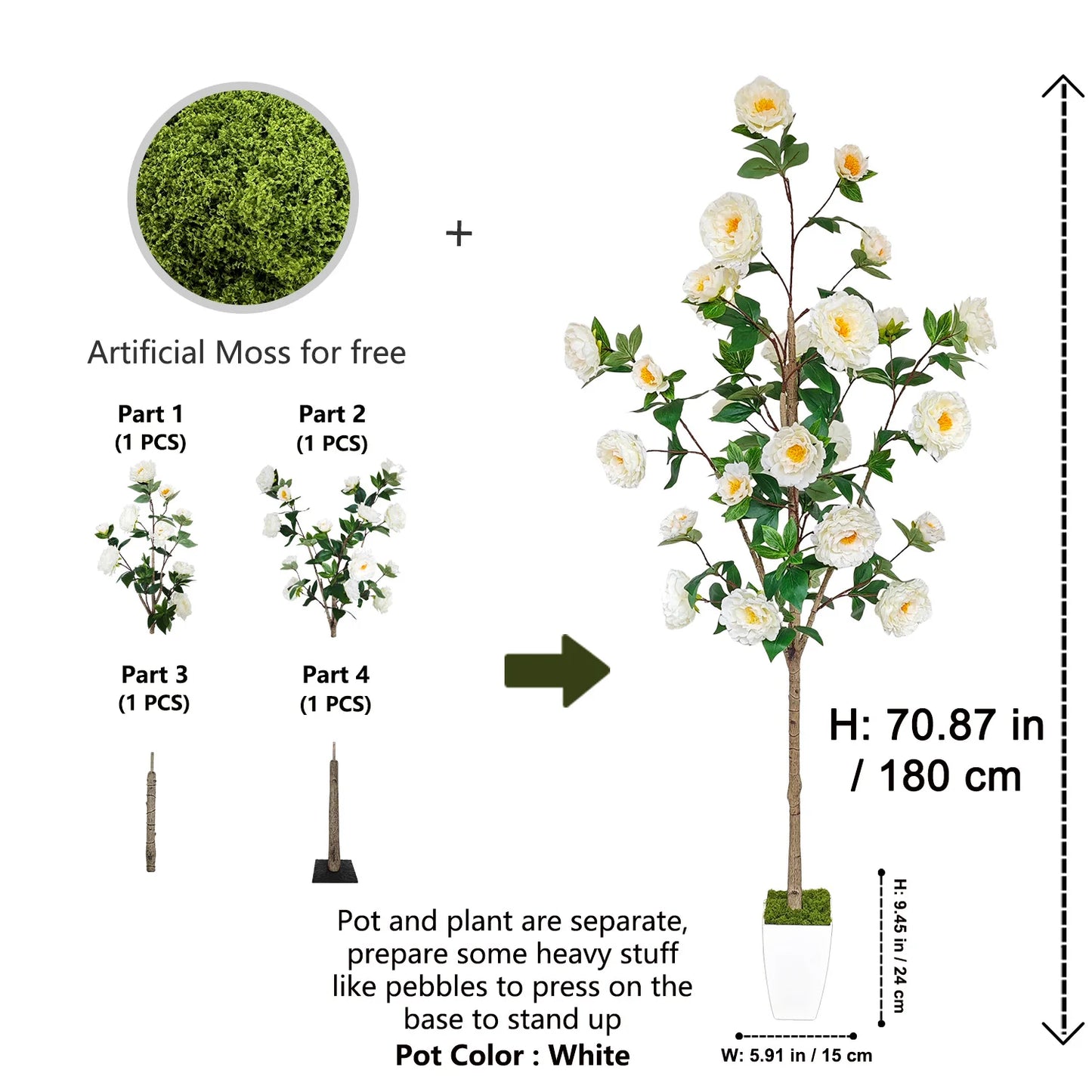 Tejesa 130-180CM Artificial Peony Flower tree plant Indoor outdoor Ornament fake plant for home garden wedding party living room decor