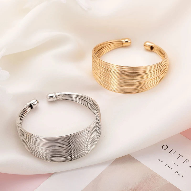 Hemasa  Punk Round Wire Bangles Bracelets for Women / Rock Hip Hop Gold Silver Colour Cuff Bracelets