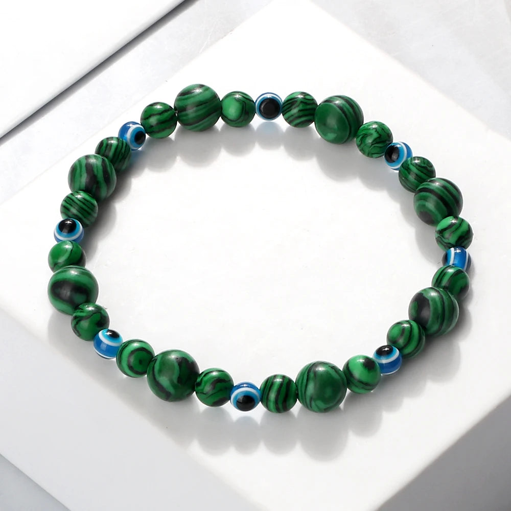 Blue Evil Eye Beaded Bracelets Natural Cat Eye Stone 6 8mm Opal Men Bangles Adjustable Women Bracelet Lucky Yoga Jewelry Gifts