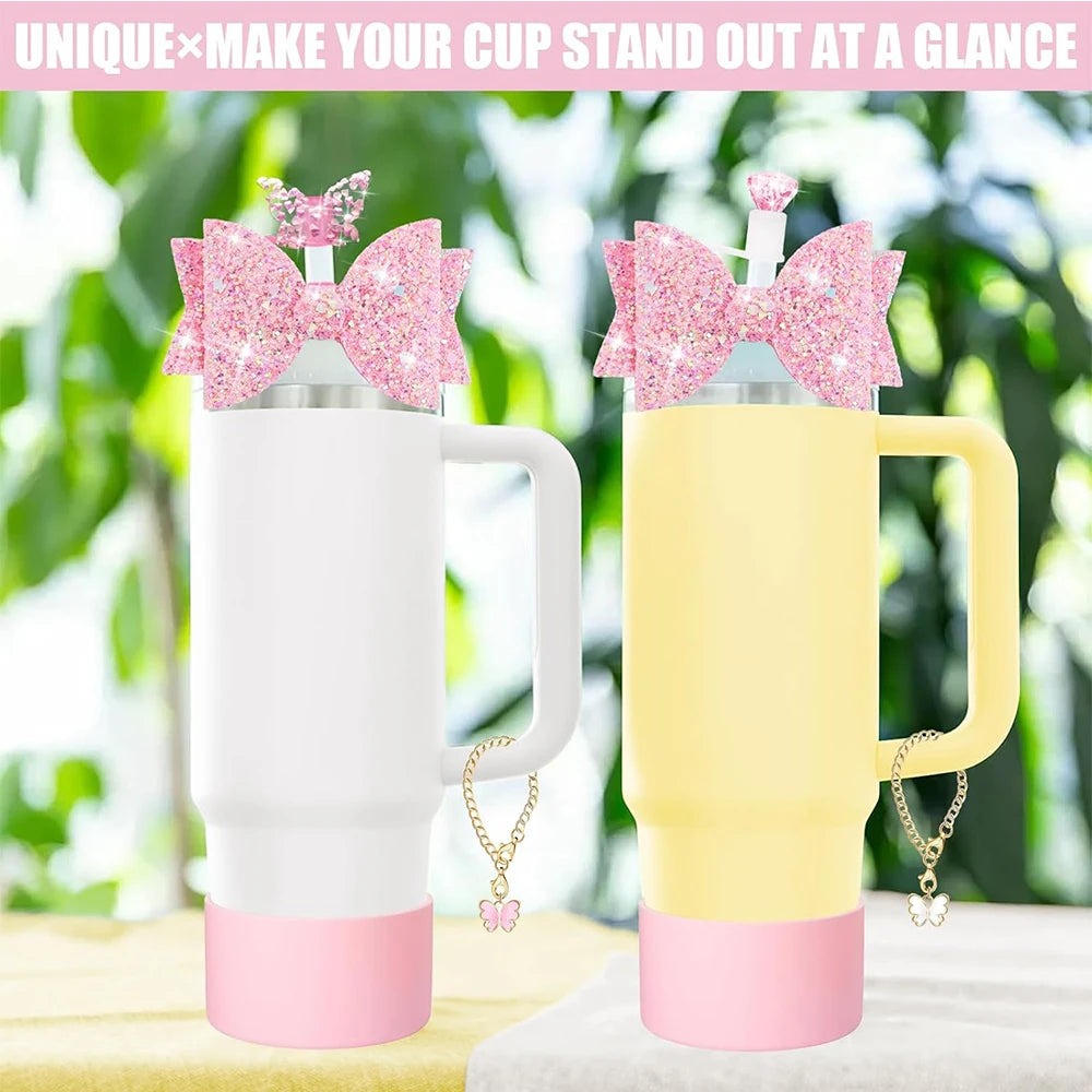 Hemasa Charm accessories,bow and diamond straw cap for Cup 40/30 oz accessories with Charm Chain Unlimited for Tumbler