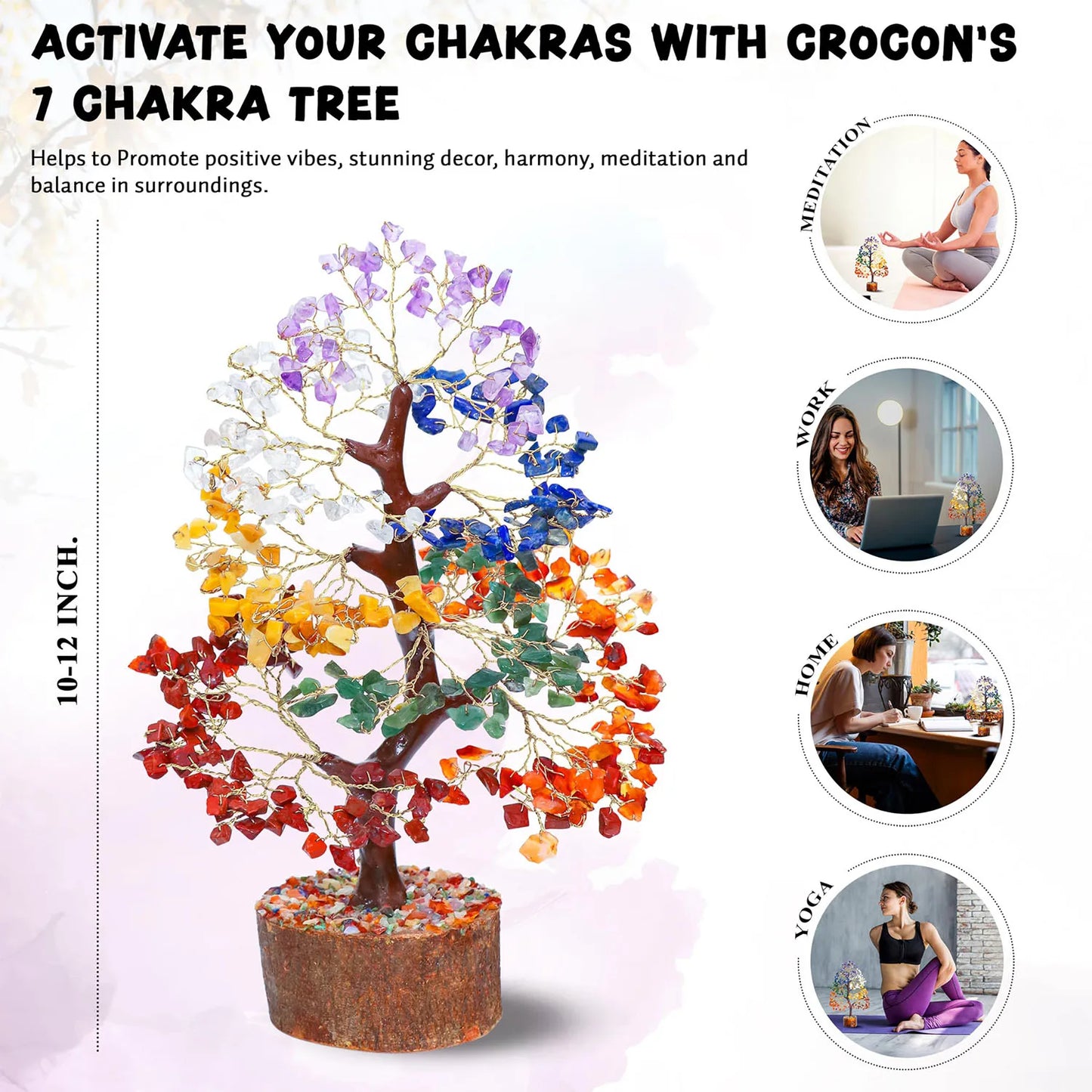 Seven Chakra Tree of Life, Positive Energy Crystal Tree - Feng Shui Tree, Artificial Tree, Crystal Decoration, Money Tree, Handm