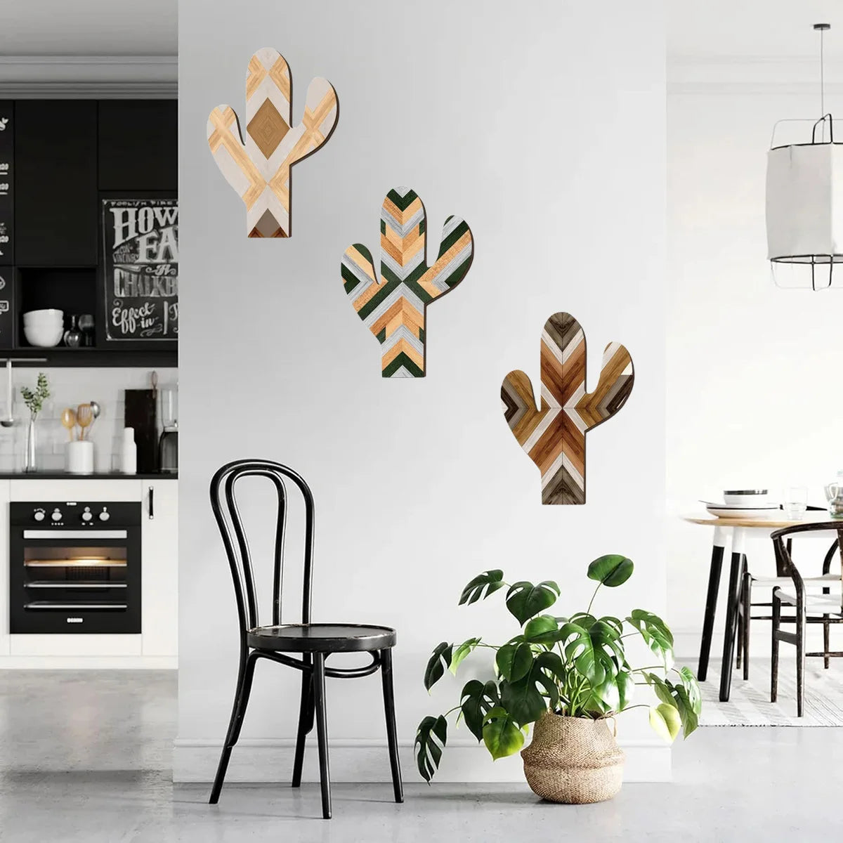 Hemasa 3Pcs Wooden Wall Decor Bohemian Style Cactus Decor, Rustic Flower Patterns Wood Home Decor Western Decor