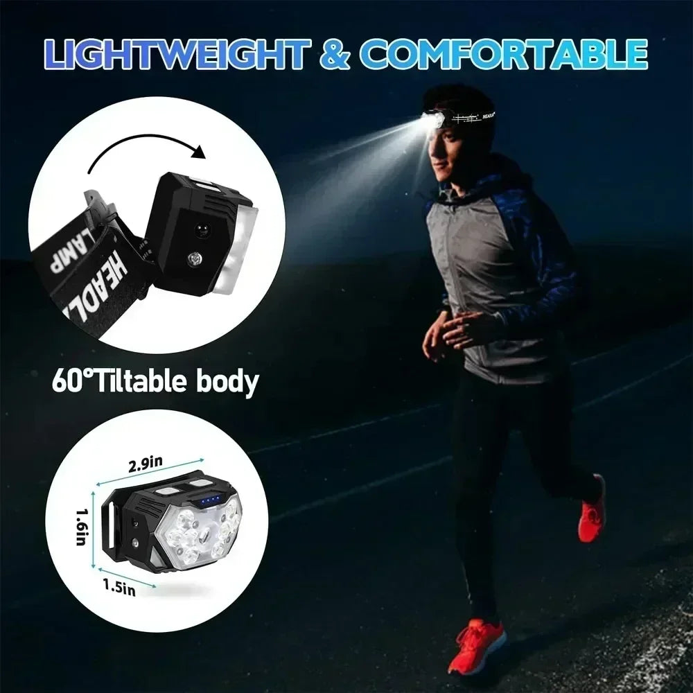 Hemasa USB Rechageable Motion Sensor Headlight 9 Led Strong Light Headlamp Portable Fishing Camping Outdoor Head Lamp Work Flashlight