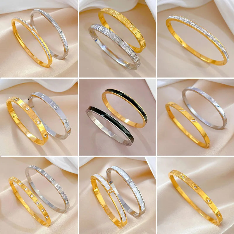 Bangle Men Women Jewelry Roman Bangle Stainless Steel Bracelet Carving Roman Numeral Couple For Luxury Cuff Bracelet