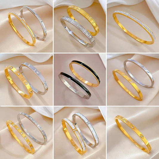 Bangle Men Women Jewelry Roman Bangle Stainless Steel Bracelet Carving Roman Numeral Couple For Luxury Cuff Bracelet