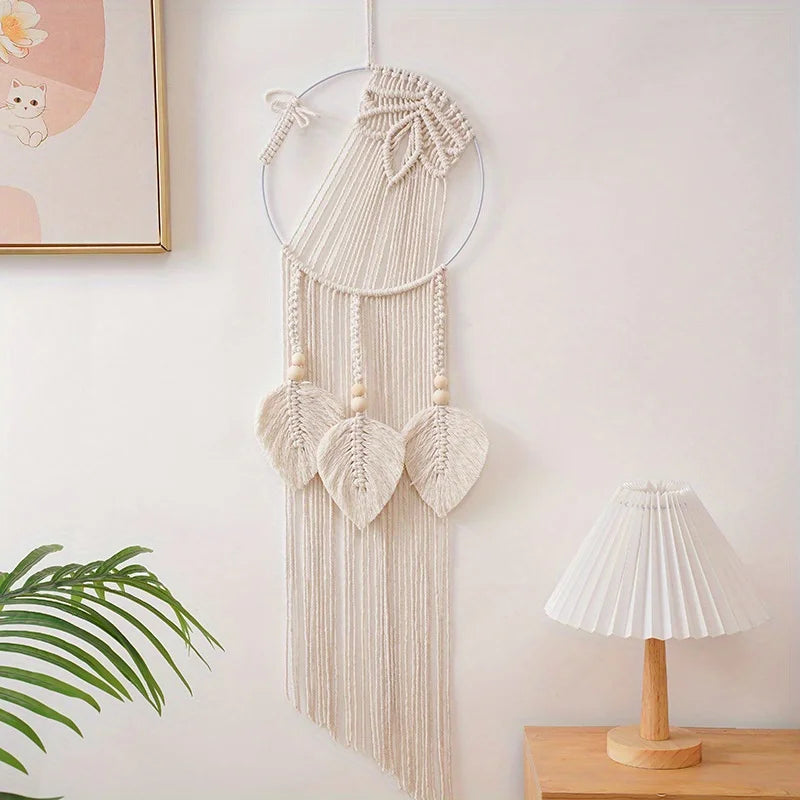 1pc Dream Catcher Leaf Pattern Tapestry Macrame Wall Hanging Boho Woven Aesthetic Wall Hanging Tapestry For Living Room Bedroom