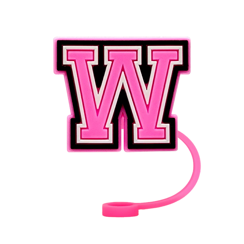 10mm Pink Letter Straw Cover Caps 1PCS Accessories For Cups,Soft Silicone Alphabet Straw Topper Drinkware,Dustproof Straw Caps
