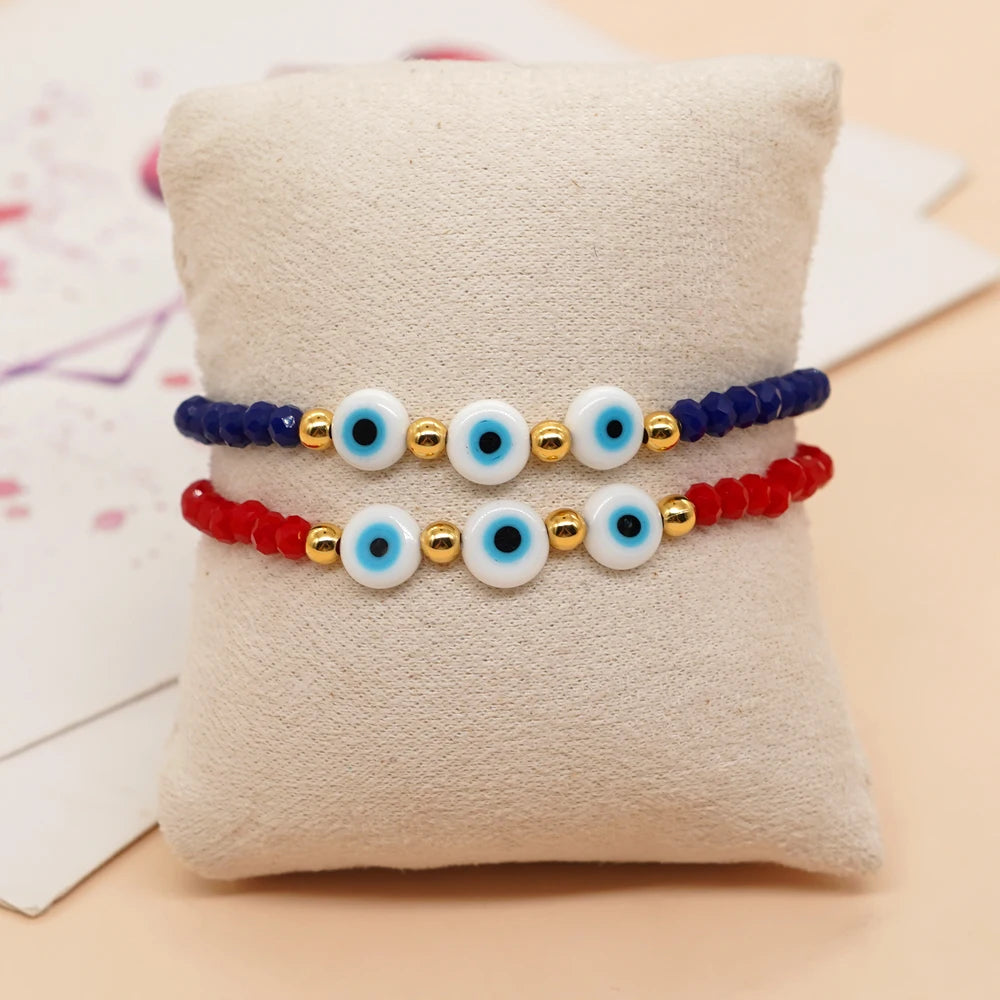 Hemasa Evil Eye  Faceted Crystal  Beads  Stretchable Bracelet  Beaded Bracelets for Women