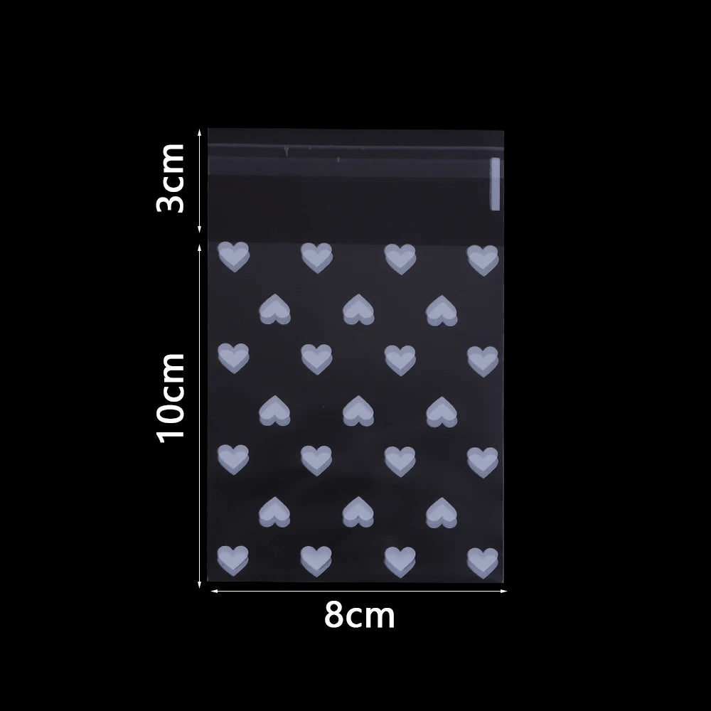 50pcs/lot Heart Transparent Self Sealing Bag Pink White Love Pattern Plastic Bag Candy Cookie Storage Bag Jewelry Packaging Bag