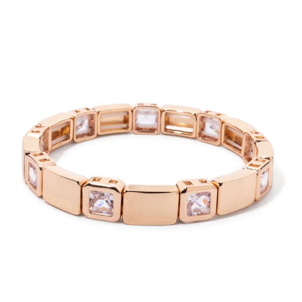 Gold Color Zirconia Bracelets For Women Rhinestone Charm Beaded Elastic Bangle