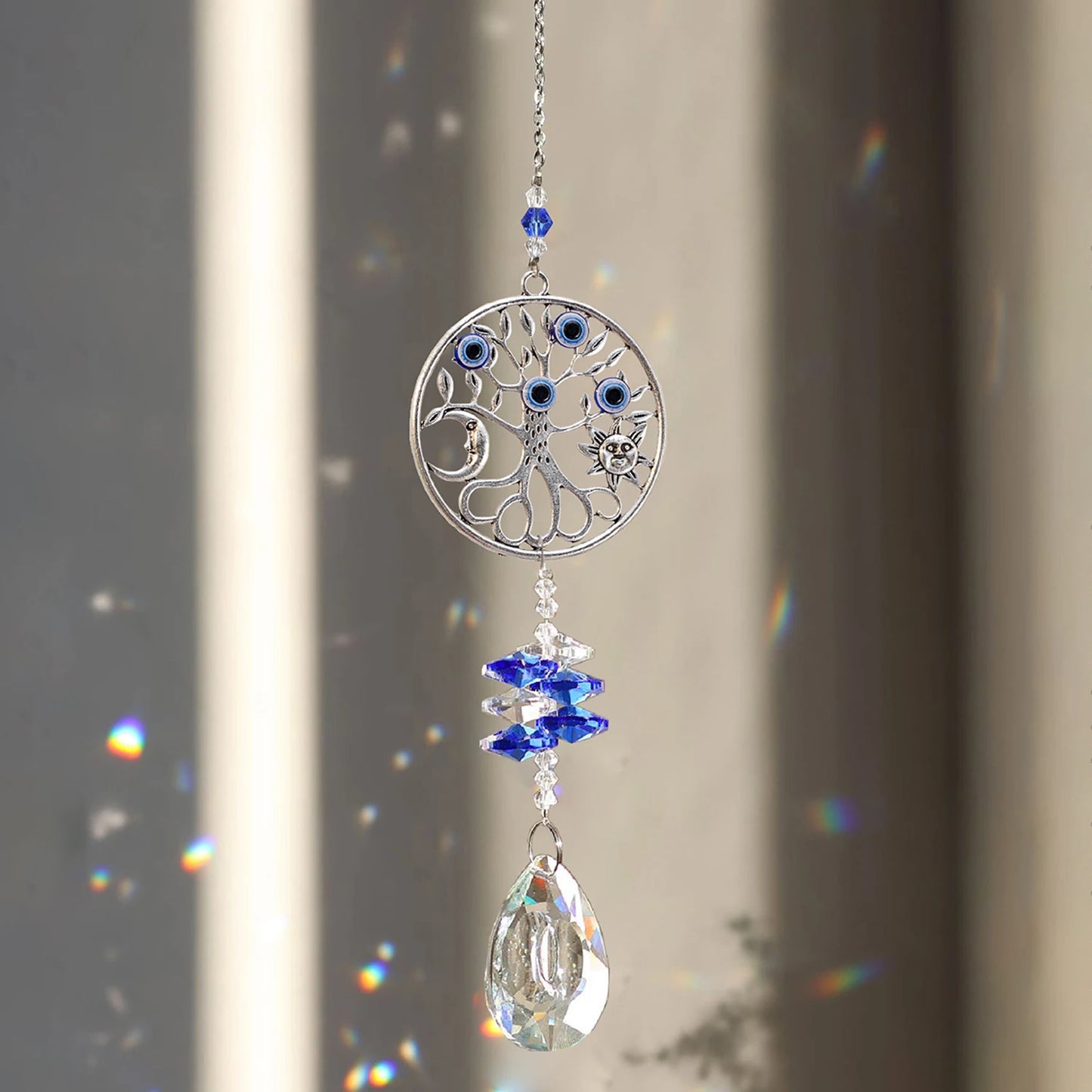 1Pc Evil Eye Moon Tree of Life Crystal Suncatcher Pendant for Home Indoor DIY Wind Chime Hanging Window Decoration Pendant