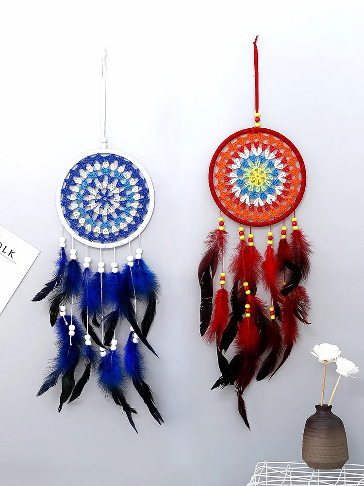 Tejesa Dream Catcher Office Bedroom Hanging Ornaments Creative Hand-Woven Feather Car Pendant Wall Decor Birthday Gift Home Decoration