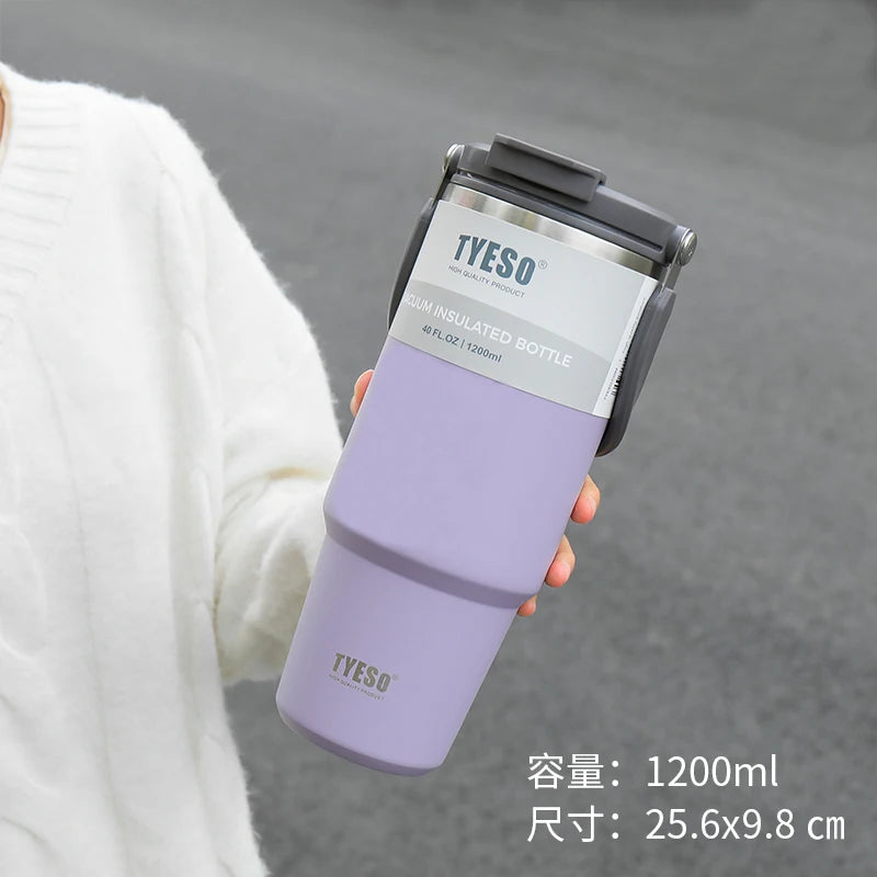 Tyeso 1200ml 40oz Tumbler With Handle and Silicone Coaster Coffee Cup Stainless Steel Vacuum Thermal Insulated Mug Cold Storage
