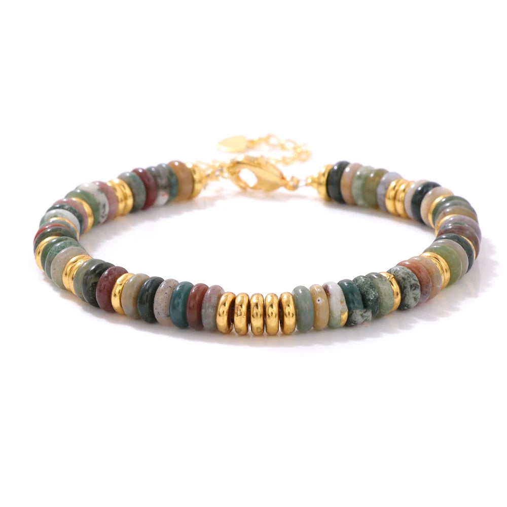 Tejesa Rondelle Natural Stone Flat Beads Bracelets For Women Men /Green Aventurine Lapis Lazuli Indian Agates Chain Bracelet Jewelry