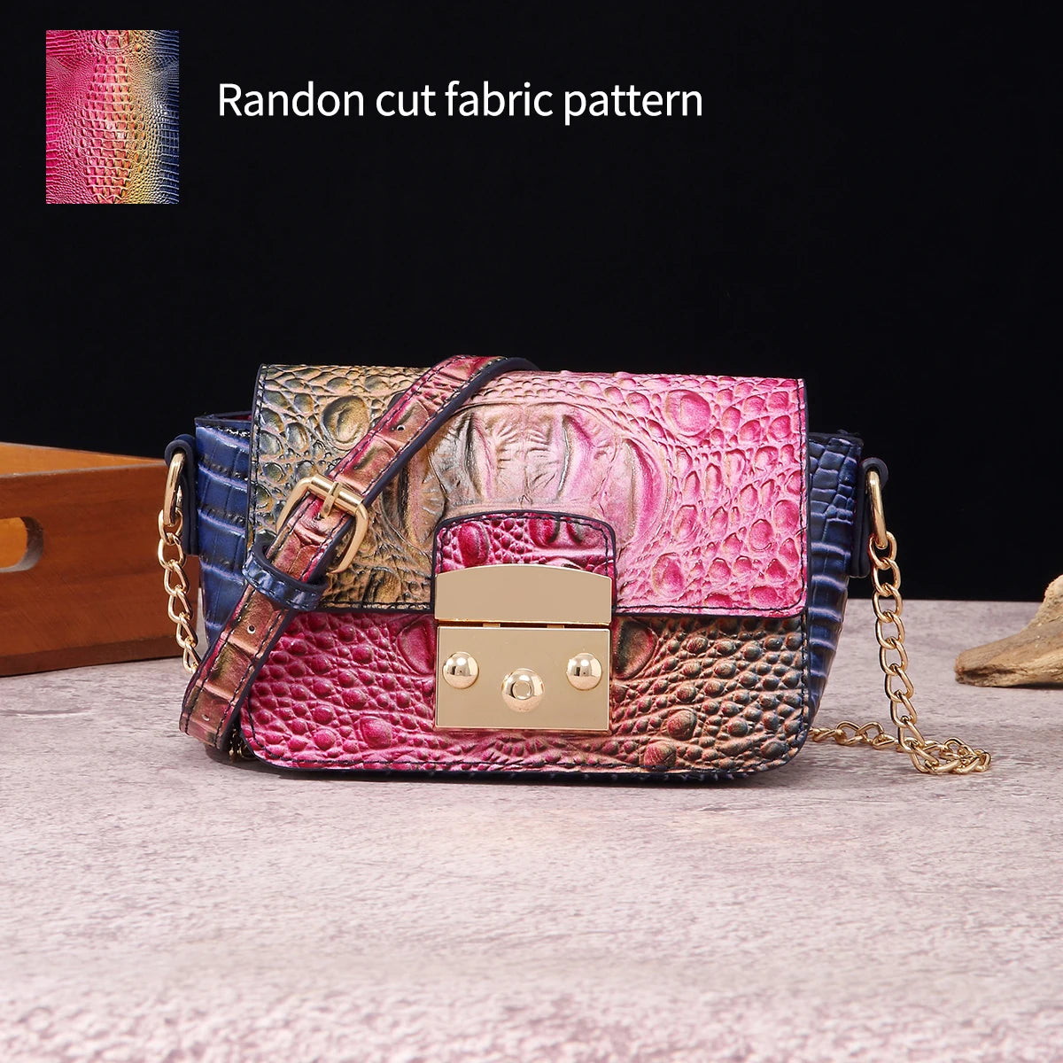 Colorful Crocodile Pattern Mini Lock Flip Phone Bag Crossbody Bag Classic
