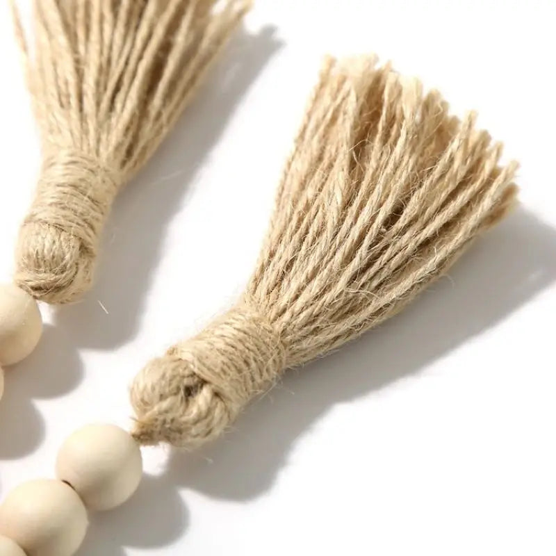 Wooden Beads Garland Farmhouse Wall Hanging Diy Handmade Garland Rattan Macrame Wall Hanging Bohemian Gift Tassels Decor Craft