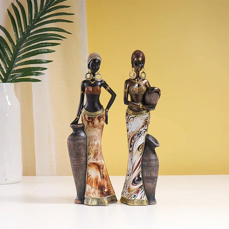 Hemasa African Style Resin Craft Figurines/ Black Woman Art Sculpture for Bedroom/Living Room/Bar Cabinet/ Entryway Decor