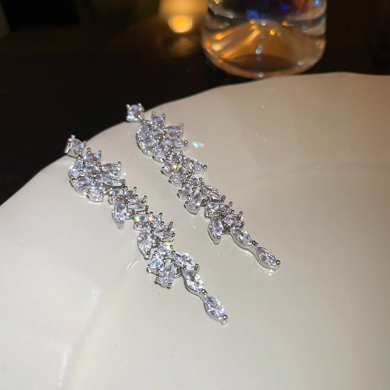 Hemasa  Shiny   Rhinestone Leaves Stud Earrings For Women