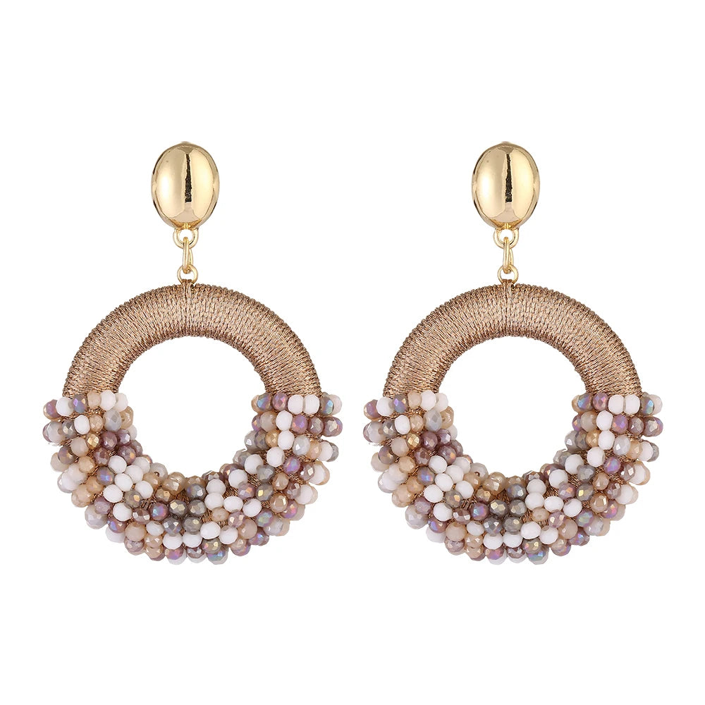 Hemasa Half String Half Bead Drop Earrings  /Handmade Crystal Beads Earrings For Women