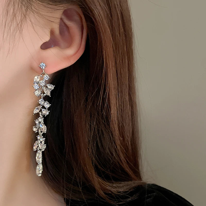 Hemasa  Shiny   Rhinestone Leaves Stud Earrings For Women