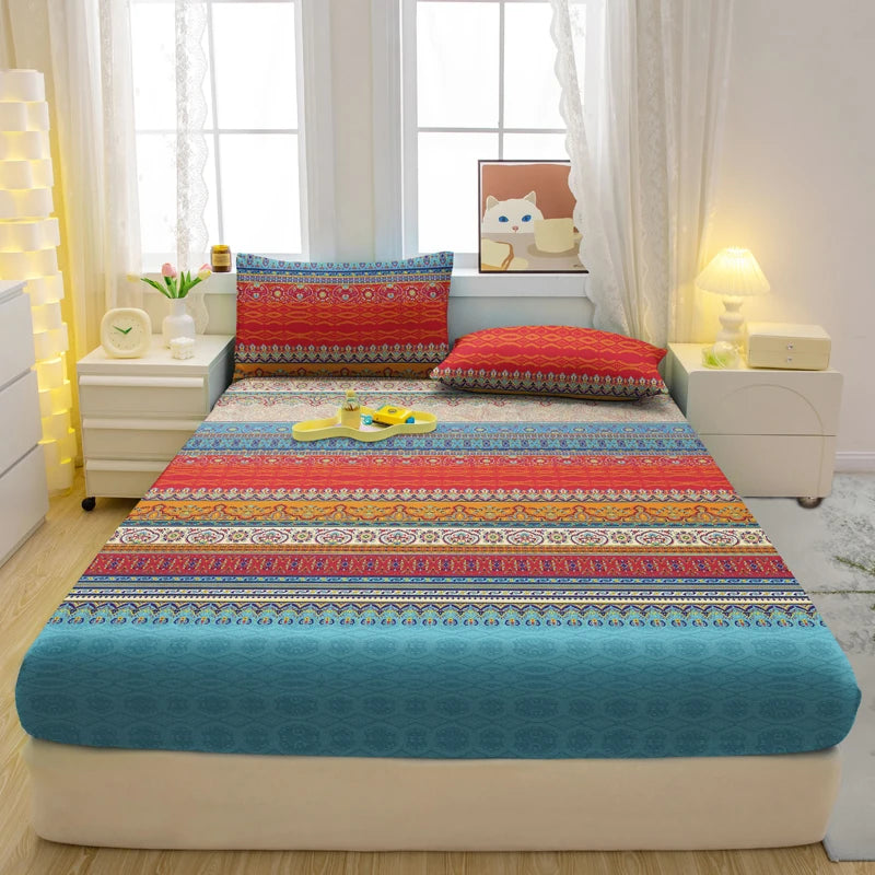 1 Simple Modern Striped Printed Matte Fitted Sheet, Bedroom Printed Bed Cover, Bedding (Excluding Pillowcases)