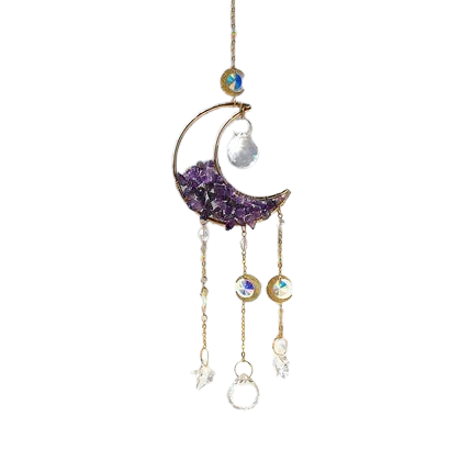Hemasa Amethyst Suncatcher Moon Crystal Gemstone Windchime Sun Catcher / Rainbow Crystal Window Yard Garden Decoration Outdoor