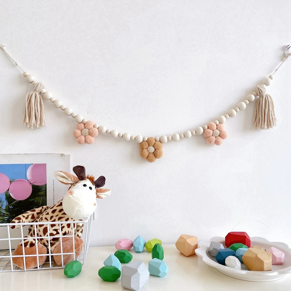 Hemasa Handmade Cotton Rope Wooden Bead Garland with Tassel /Farmhouse Wall Hanging  Home Decor