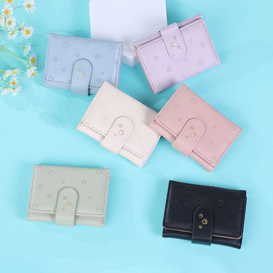 Cute Dog Paw Pattern Snaps Wallet Multi-card Slots ID Holder Card Holder Tri-fold Light Color Short Student Coin Purses Clutch