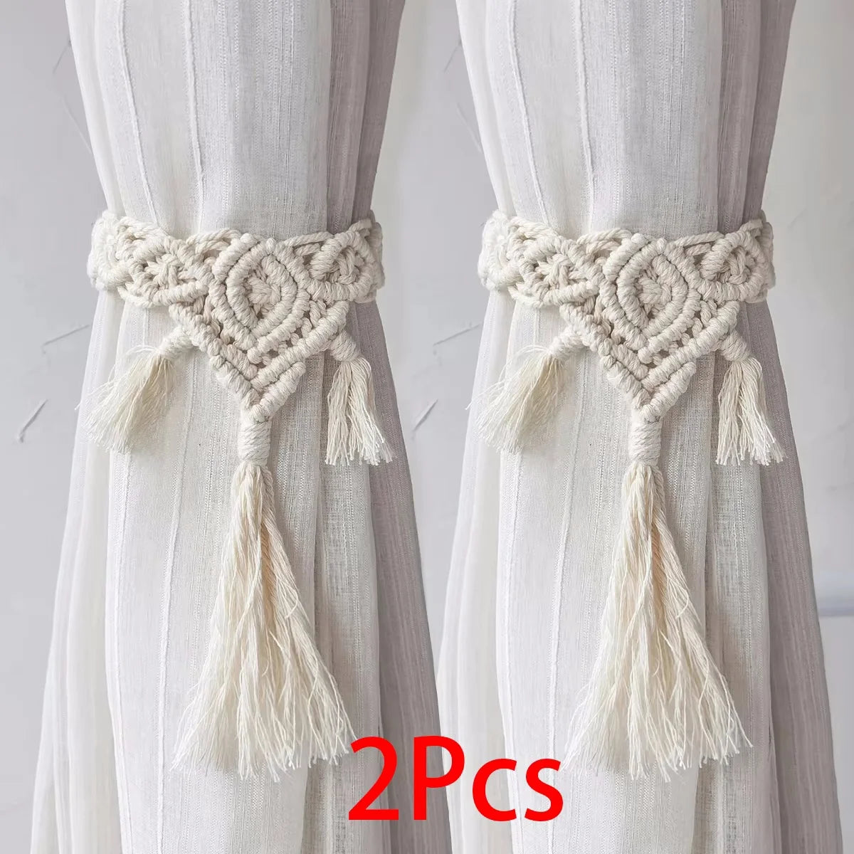 Handmade Macrame Curtain Holdbacks,Wooden Bead Curtain Tiebacks,Boho Home Decoration,Cotton Hanging Rope Curtains Accessories