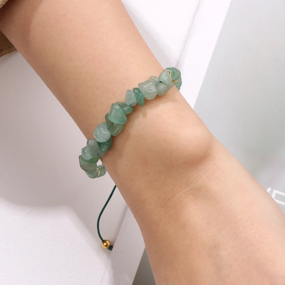 Tejesa Irregular Natural Gem Crystal Stone Beads Bracelet Braided Obsidian Aventurine Amethysts Aquamarin Opal Chip Bracelets For Women