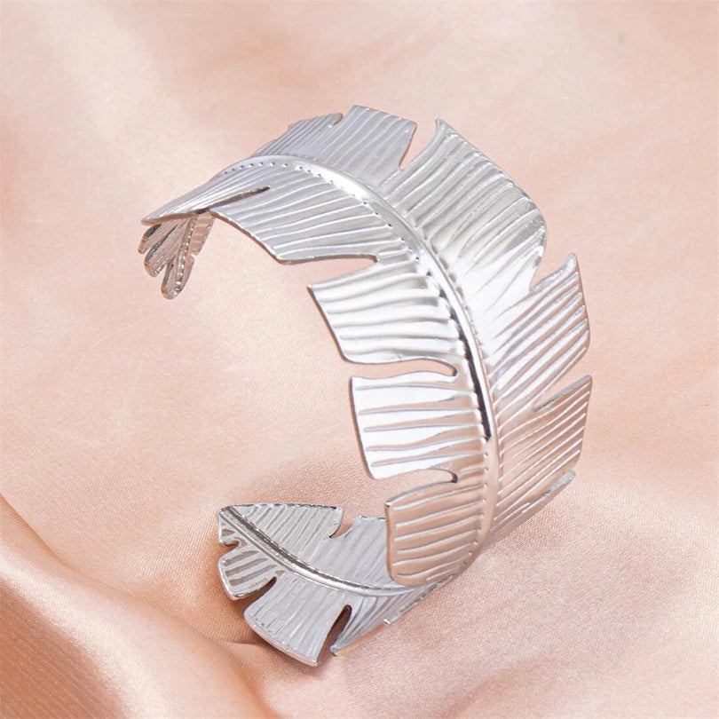 Ethnic Large Opening Width Bangles for Women 2023 Fashion Metal Leaves Bangles Jewelry Simple Girls Cuff Bracelet Gifts Jewelry