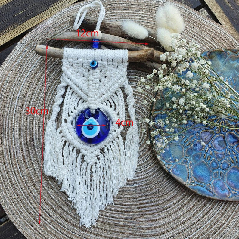 Tejesa Children's Room Decoration with Blue Eyes Pure Handmade Cotton Thread Woven Tapestry Hanging