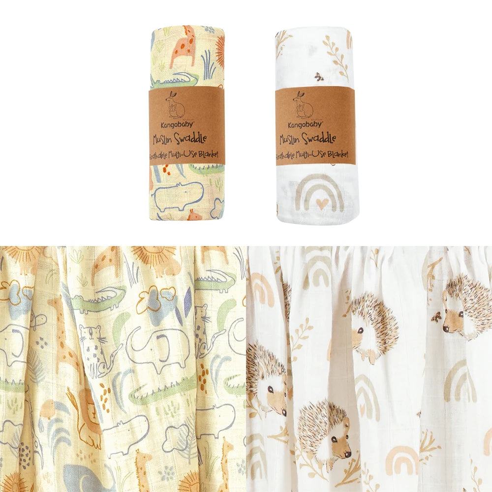 Tejesa 2pcs Set 100% Cotton Baby Muslin Swaddle Blanket / Newborn Bath Towel / Infant Wrap