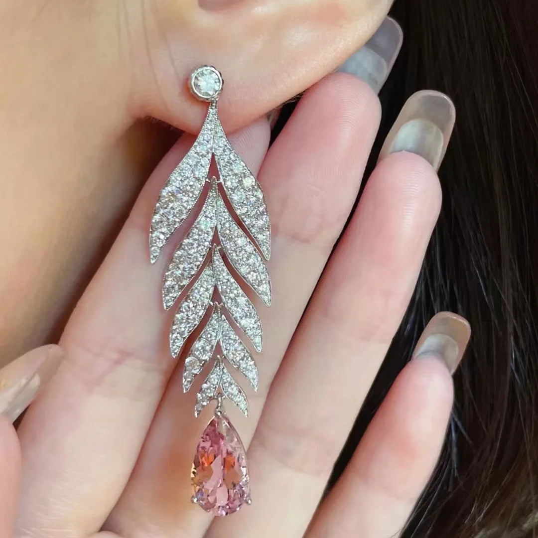 Hemasa Pink Leaf Ear of Wheat 925 Sterling Silver Drop Earrings for Women