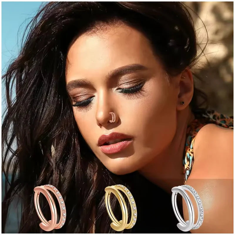 g23 Titanium Zircon Nose Rings For Ladies Women Hinged Septum Nose Clicker Piercing Rings Piercing Jewelry CZ