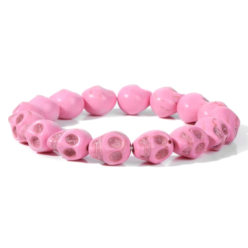 Colorful Skull Bracelet Sea Turtles Beaded Bracelets For Women Men Pink Red Blue White Howlite Stone Elastic Friendship Bangles