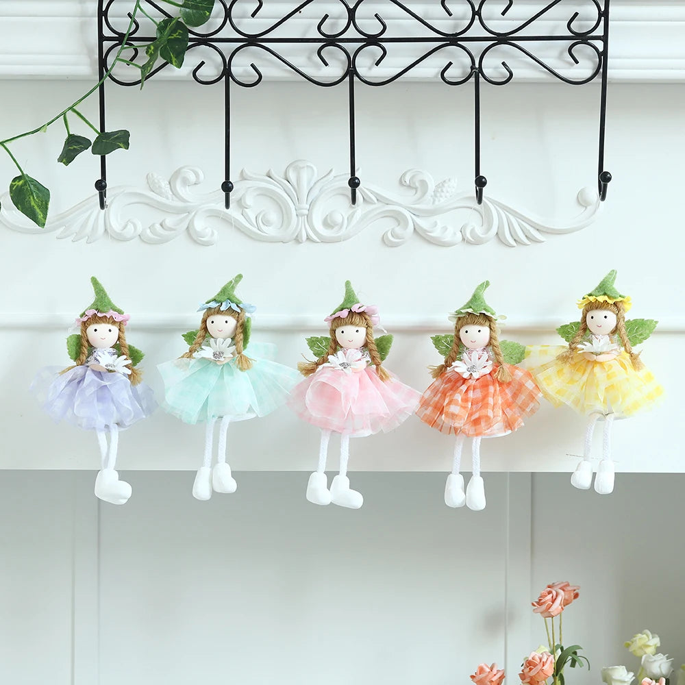 Spring Fairy Elf Hanging Ornaments Gauze Puffy Skirt Easter Flower Fairy Angel Doll Pendants Gifts For Kids Home Easter Decor