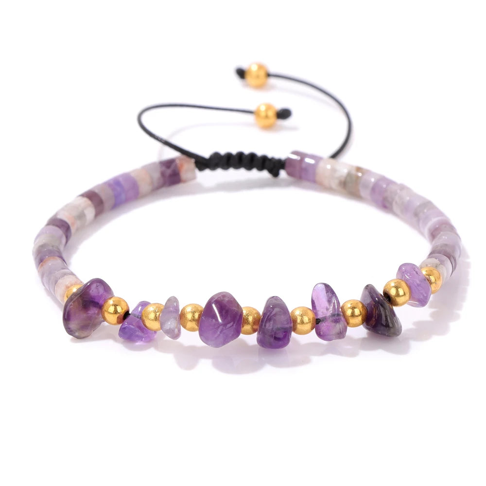 Tejesa Irregular Natural Gem Crystal Stone Beads Bracelet Braided Obsidian Aventurine Amethysts Aquamarin Opal Chip Bracelets For Women