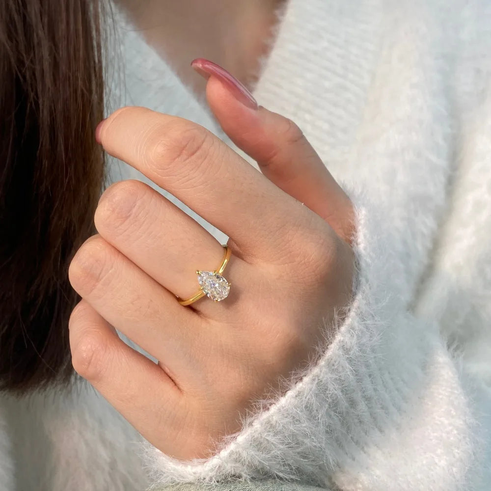 Hemasa 925 Sterling Silver Ring High-end Pear-shaped Zircon Exquisite Temperament Fashion Jewelry